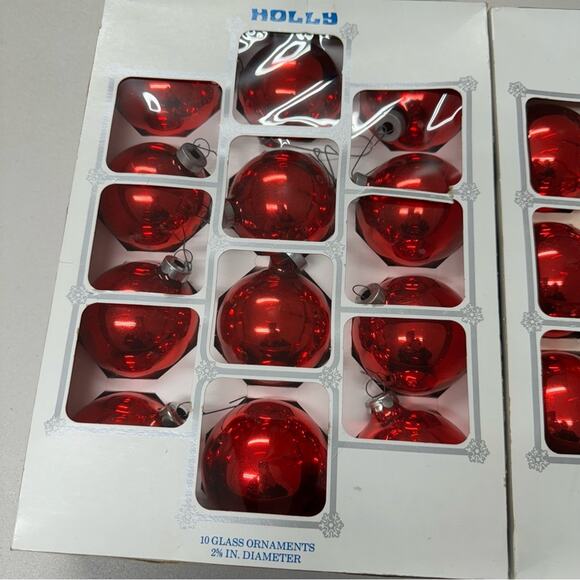 Vintage Holly Red Glass Ball Ornaments 20 Christmas Holiday Decor 2pks of 10 - Picture 2 of 8